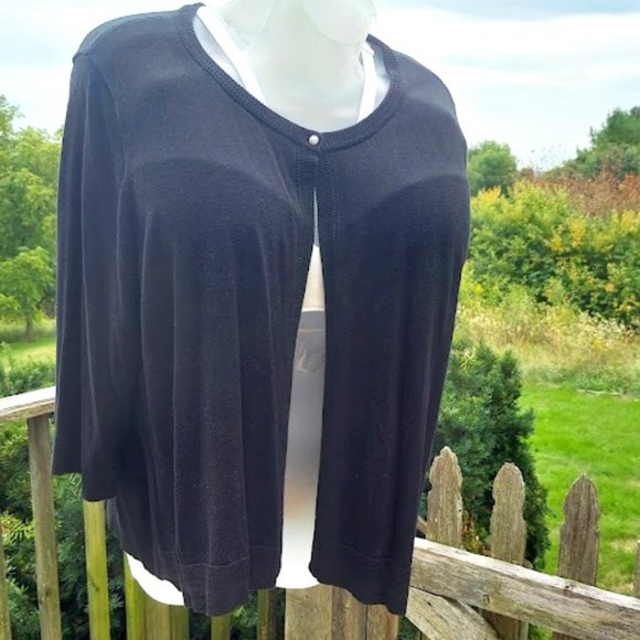 Meera Lane Womens Plus Size 5X Cardigan Single Pearl Button Black Cotton Blend - Picture 1 of 11